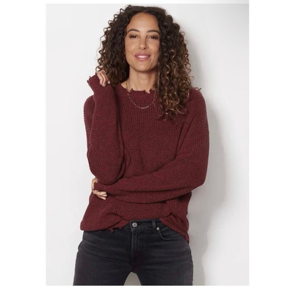 PISTOLA Eva Distressed Cotton Crew Neck Sweater Cherry black Marl XL NWT